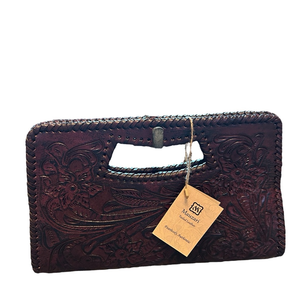 Mauzari Brown Handcrafted Hand-tooled Women's clutch Bag